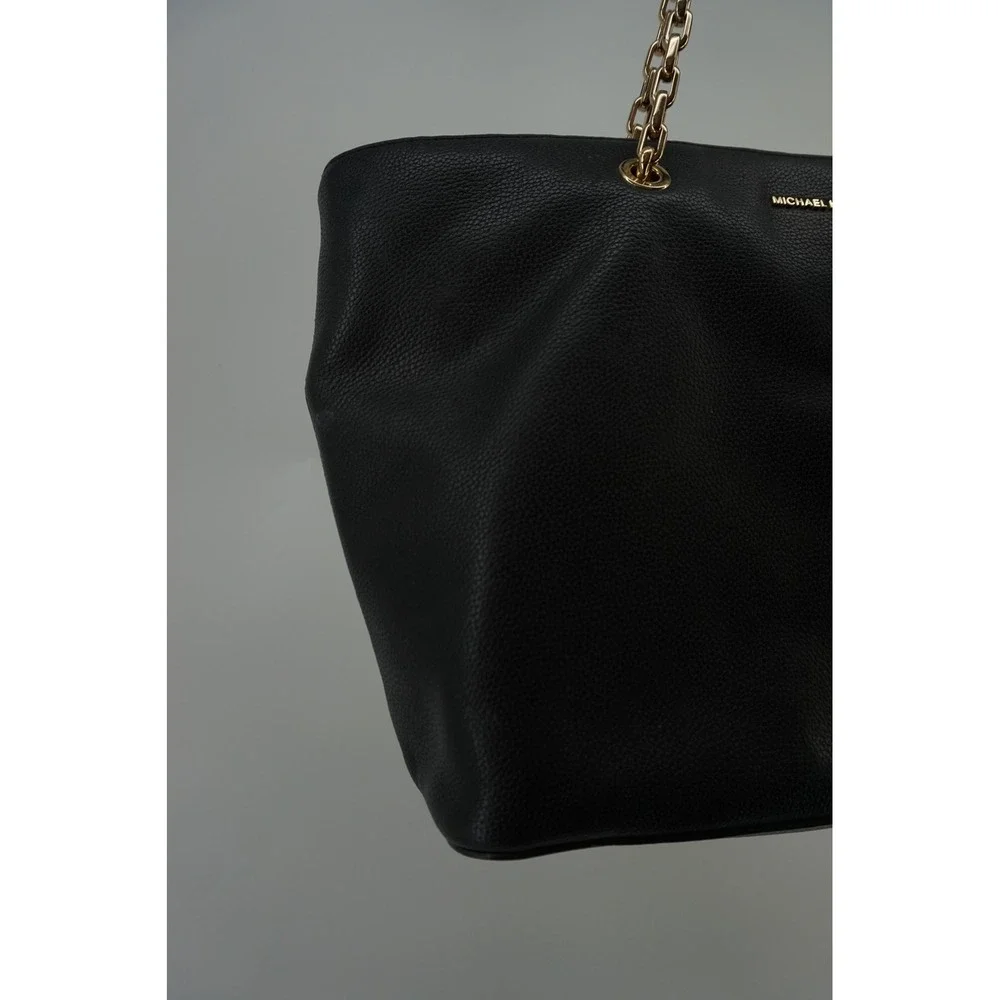 Michael Kors Tote Bag Pebbled Leather Gold Chain Old Money Padlock Black Large